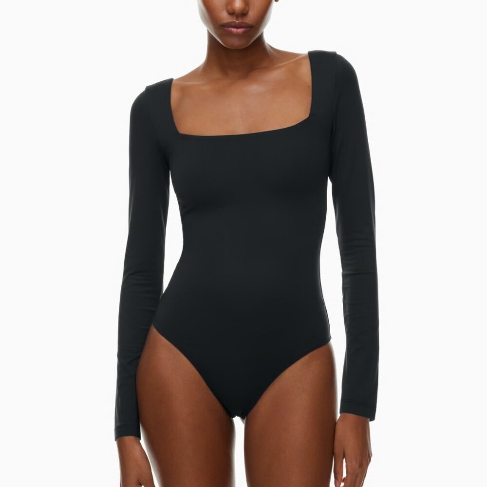 Black Aritzia Babaton Square-Neck Long-Sleeve Bodysuit